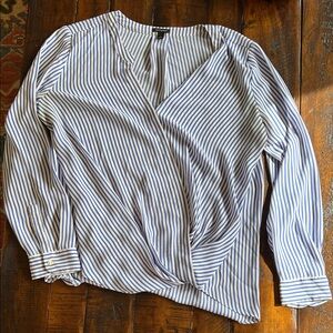 Ann Taylor Navy and White Striped Blouse